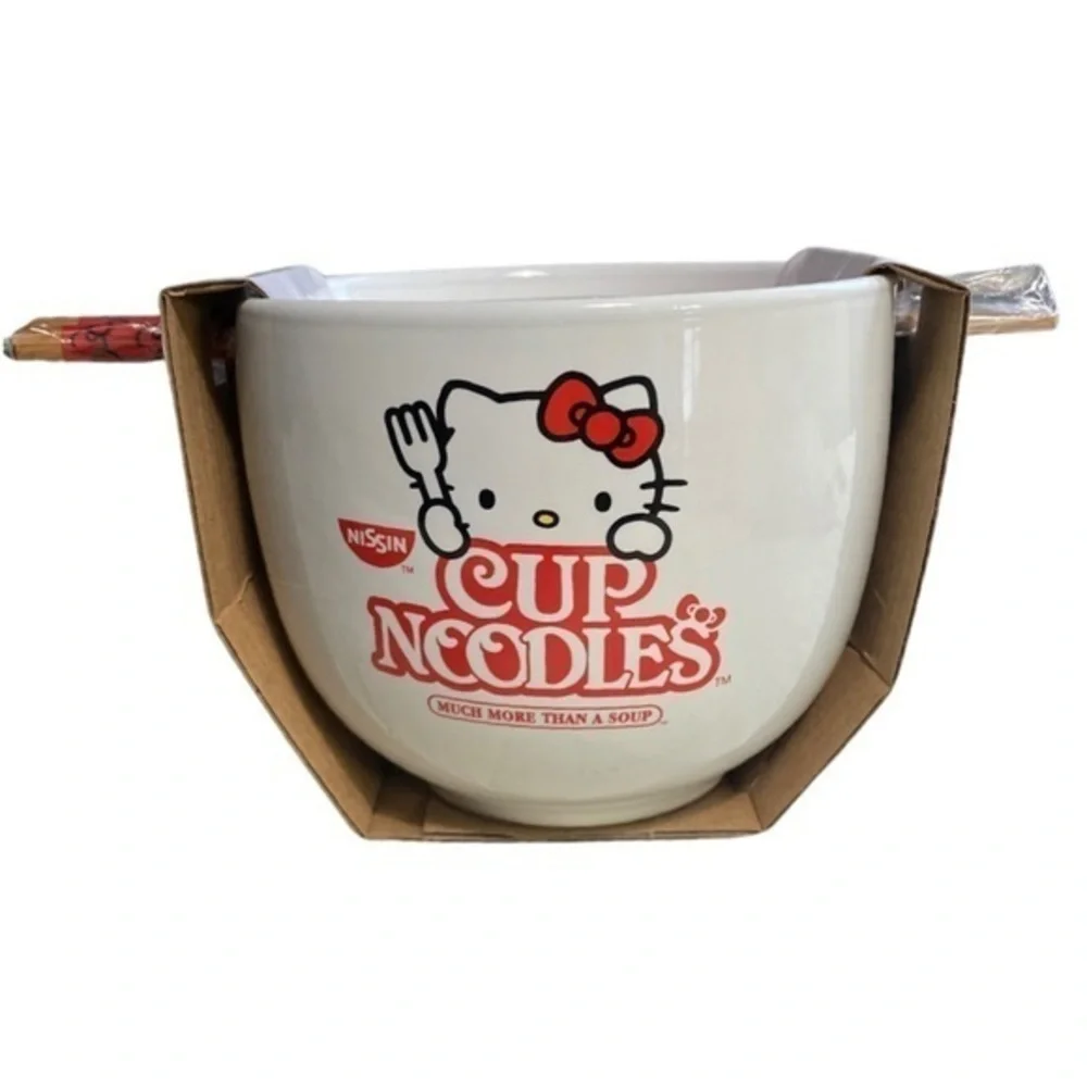 HELLO KITTY CUP NOODLES Ramen Bowl with Chopsticks - Picture 1 of 6